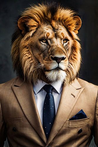 Surrealistische leeuw in pak