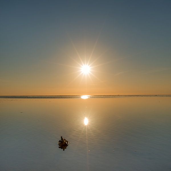 Ein reflektierendes Wattenmeer bei Sonnenuntergang von der Mole von PaesensModdergat von Harrie Muis