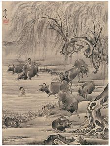 Kawanabe Kyōsai - Büffel und Hirten