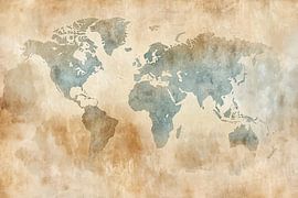 Carte du monde en aquarelles douces sur Imperial Art House