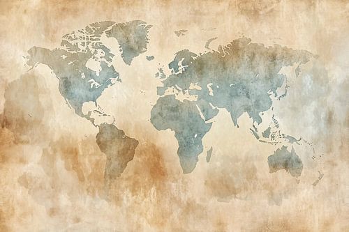 Wereldkaart in zachte aquarelkleuren