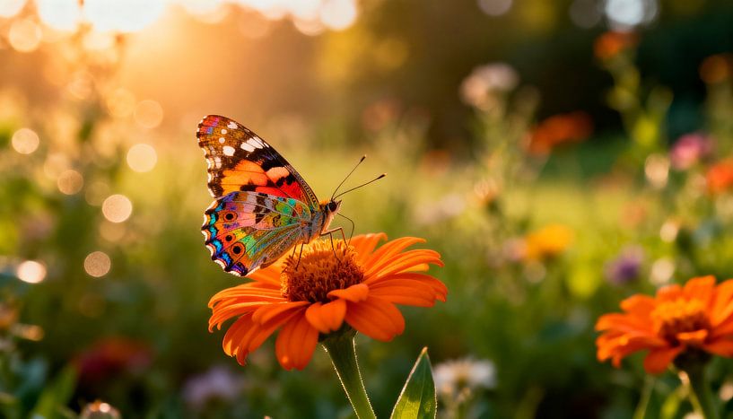 Schmetterling auf Blume von JP Wall Art