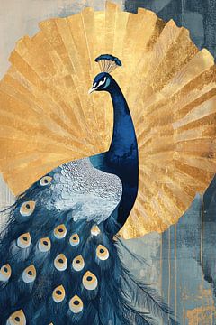 Blauwe pauw met gouden accenten van Imperial Art House