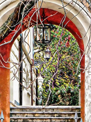 Door de poort naar de tuin in Rome