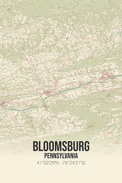 Vintage landkaart van Bloomsburg (Pennsylvania), USA. van MijnStadsPoster