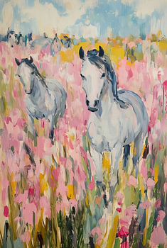 Des chevaux blancs dans un pré