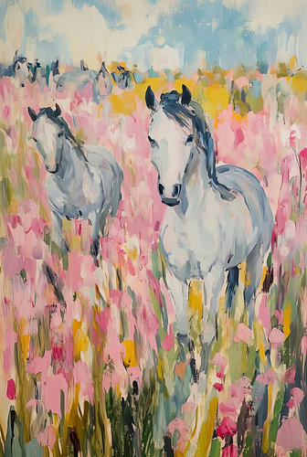 Des chevaux blancs dans un pré