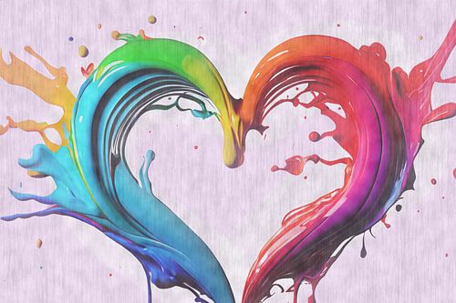 ai generated splash in heart shape from paint in rainbow colors