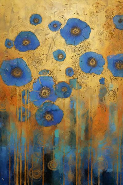 Blue Flowers on Gold Background by Whale & Sons