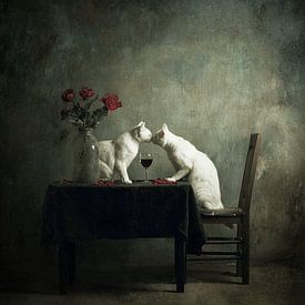 Dîner romantique avec un chat sur Karina Brouwer
