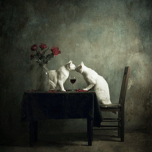 Dîner romantique avec un chat sur Karina Brouwer