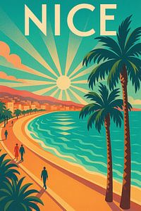 Vintage Nizza Wandkunst - Côte d'Azur Sonnenschein & Palmen