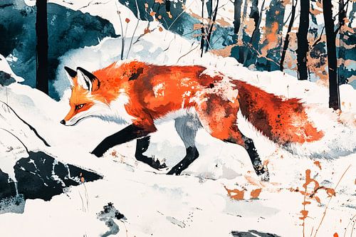 Renard élégant dans un paysage d'hiver