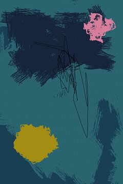 Moderne abstracte kunst. Heldere pastelkleuren. Blauw, mosterd en roze.