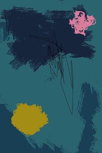 Art abstrait moderne. Couleurs pastel vives. Bleu, moutarde et rose.