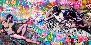 Pop Art Afbeelding Canvas Muurdecoratie Straatkunst Michelangelo ADAM God van Julie_Moon_POP_ART