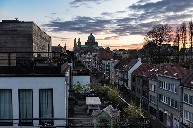 City view at sunset over Brussels, Belgium by Werner Lerooy