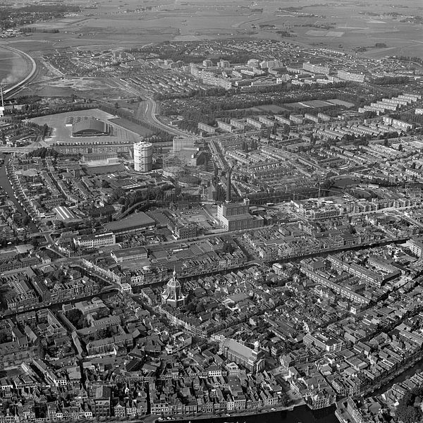 Leiden, Holland, July 17 - 1978: Historical black and white aeri by Frans Rombout