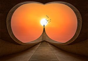 Futuristische doorkijk naar zonsopkomst