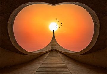 Futuristische doorkijk naar zonsopkomst van Marcel van Balken