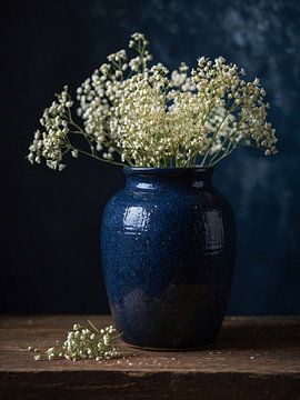 Gipskraut in einer dunkelblauen Vase von Jan Bouma