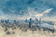 Geschilderde Skyline van Rotterdam van Arjen Roos thumbnail