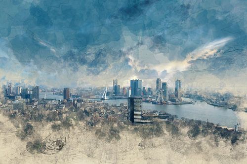 Geschilderde Skyline van Rotterdam