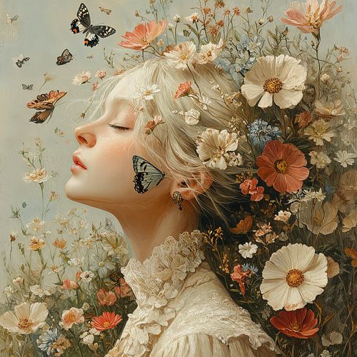 Bloemen en Vlinders van Blikvanger Schilderijen