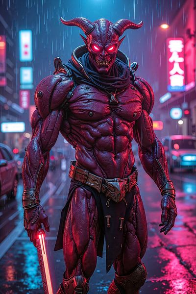 NEON DEMON WARRIOR: Le démon épique dans la Cyberpunk City par INFERAURUM