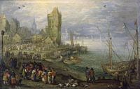 Fish market in front of a town, Jan Brueghel de Oude by Meesterlijcke Meesters thumbnail