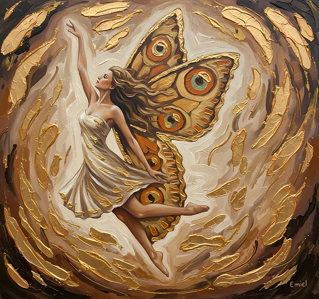 Butterfly fairy with golden wingsq by Emiel de Lange
