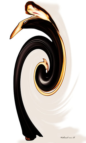Dance of the Silhouette in Black & Gold – Abstrakte Eleganz & -Figure (Modern Wall Art)