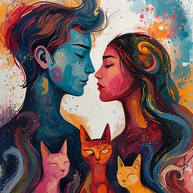 Couple d'amoureux avec une famille de chats sur Matthias Spartz