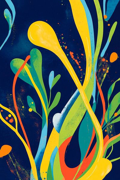 Motifs végétaux colorés sur fond sombre par Poster Art Shop