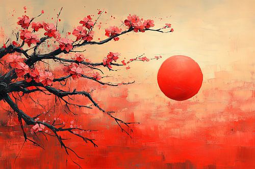 schilderachtig japanse kunst bloesem met zon