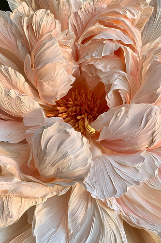 Zachtroze Bloemen Schilderij: Pioen die Zich Blad voor Blad Opent