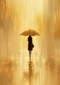 Frau mit Regenschirm | Spaziergang durch den goldenen Regen