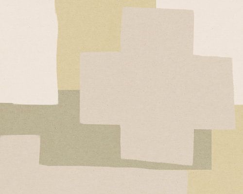 Abstracte moderne kunst in neutrale kleuren. Zand, wit, geel, groen.