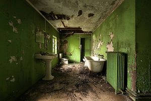 Verlassenes Badezimmer im Grün.