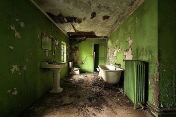 Verlassenes Badezimmer im Grün. von Roman Robroek – Fotos verlassener Gebäude