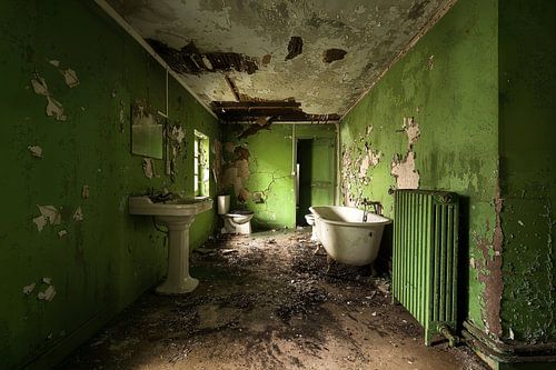 Verlassenes Badezimmer im Grün. von Roman Robroek – Fotos verlassener Gebäude