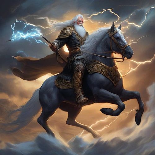 Odin auf seinem Ross über den Wolken.
