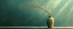Teal Vase mit Blüten