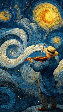 Mélodie au violon sous un ciel étoilé sur Aden Pink Studio