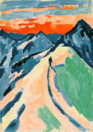 Alpine landscape with a hiker in the evening light by Niklas Maximilian