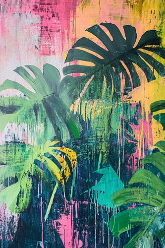 Tropische bladeren met abstracte kleuren