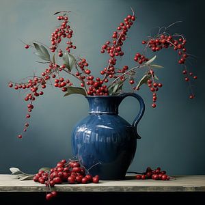 Vase bleu avec baies