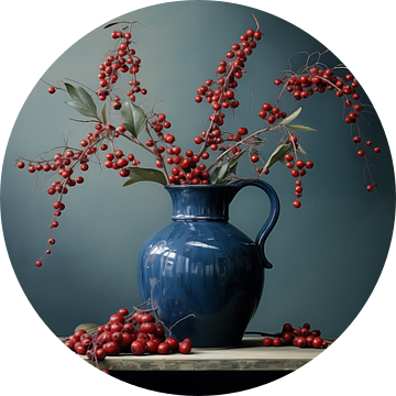 Blauwe vaas met bessen