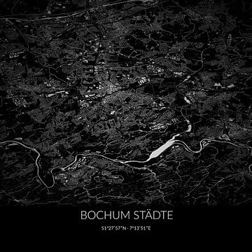 Black and white map of Bochum Städte, North Rhine-Westphalia, Germany. by Rezona