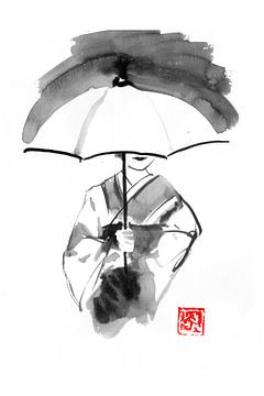 geisha onder paraplu van Péchane Sumie
